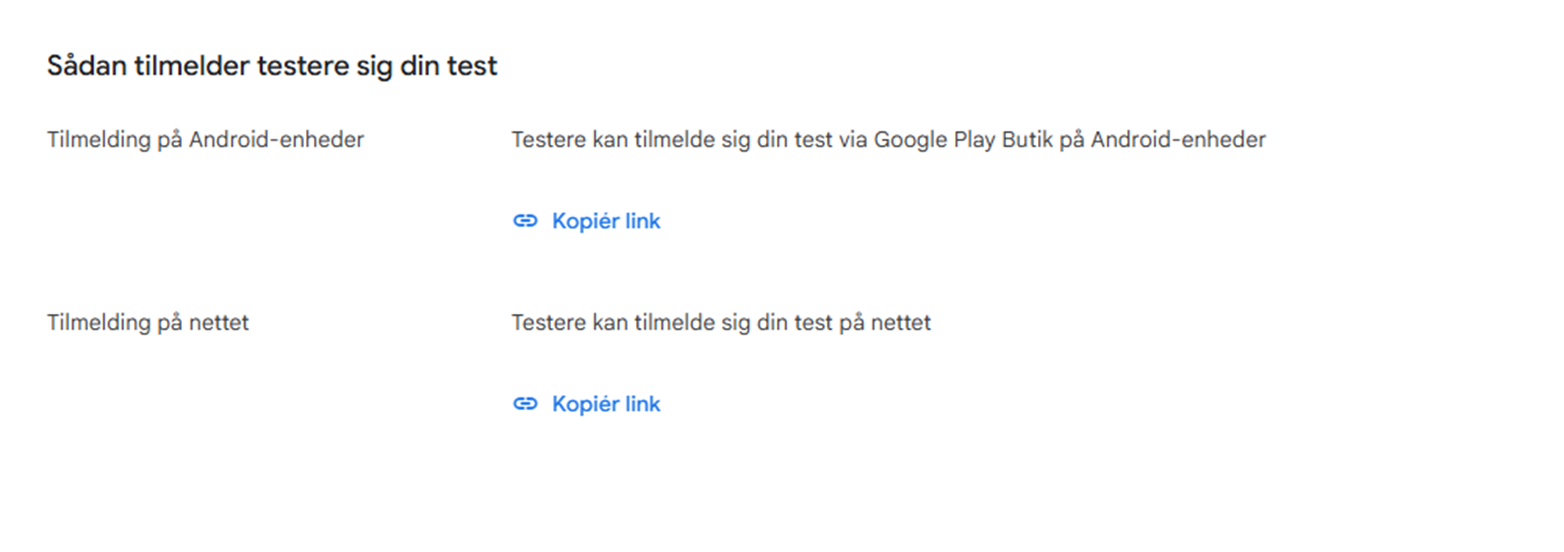 Tilmelding til Android testspor i Play Store