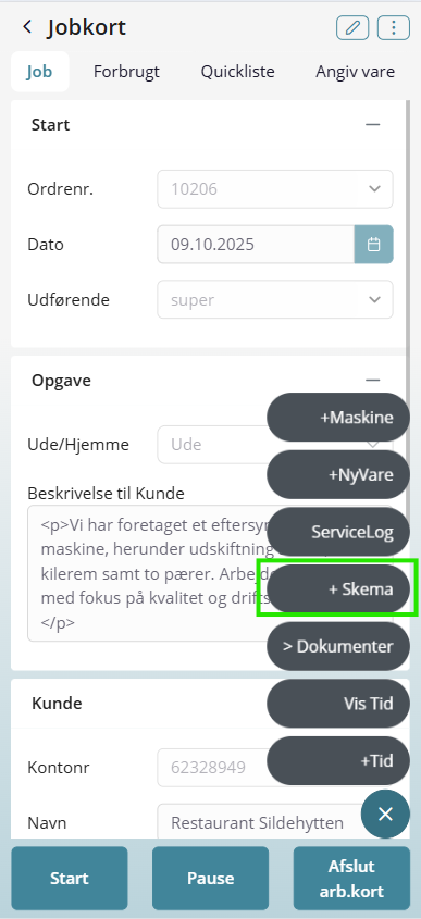 Tilføj kontrolskema telefon
